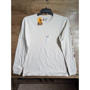 Carhartt T-Shirt Womens S Beige Graphic Loose Fit Long-Sleeve Bone Crew Neck NWT